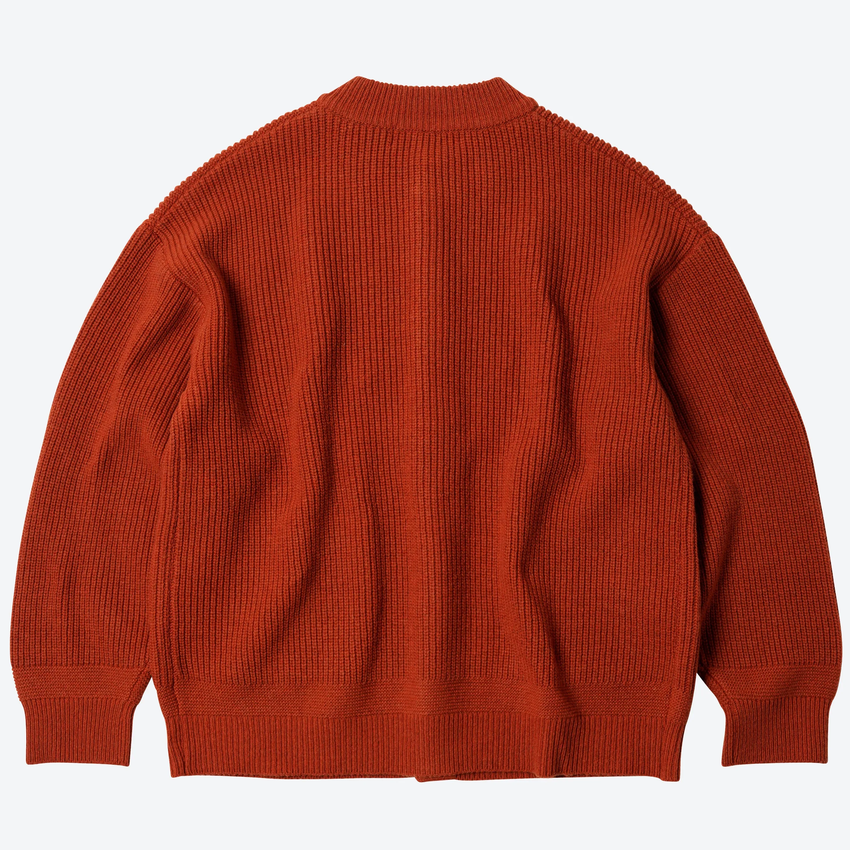 HEAVY WOOL ROUND CARDIGAN - BRICK
