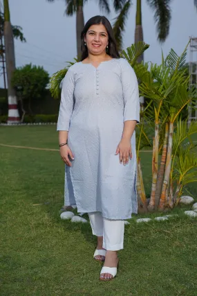 Ice Blue Embroidered Cotton Kurta Ice Blue Embroidered Cotton Kurta