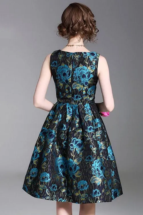 Jacquard Flower Fit and Flare Dress