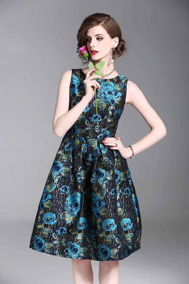 Jacquard Flower Fit and Flare Dress