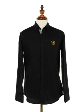 Kings Club Couture Shirt Button Down Regular Fit Shield Black Textured Woven Cotton Blend with Embroidered Logo KCSHHS02 Kings Club Couture Shirt Button Down Regular Fit Shield Black Textured Woven Cotton Blend with Embroidered Logo KCSHHS02
