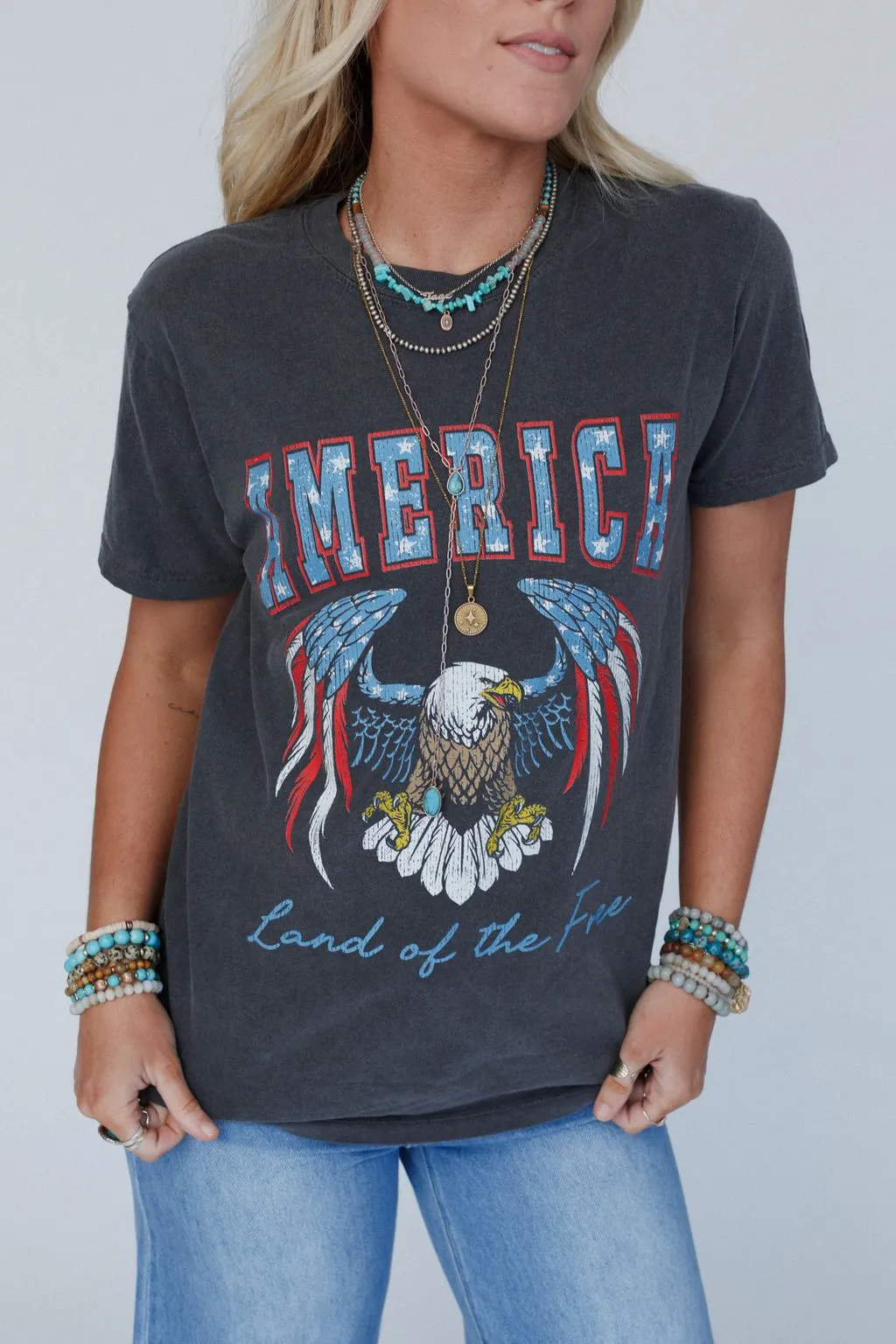 Land Of The Free Graphic Tee - Charcoal