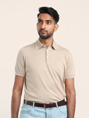 Light Brown Cotton Lightweight Knit Polo Light Brown Cotton Lightweight Knit Polo