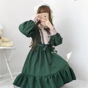 Lolita  Ruffles Long Sleeved Dress With Bowknot Lolita  Ruffles Long Sleeved Dress With Bowknot