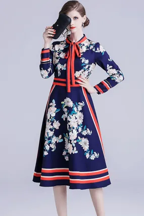 Long Sleeve Neck Bowknot A line Dress-M in Clearance Long Sleeve Neck Bowknot A line Dress-M in Clearance