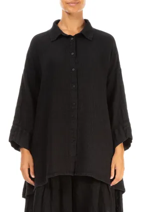 Loose Black Textured Linen Shirt Loose Black Textured Linen Shirt