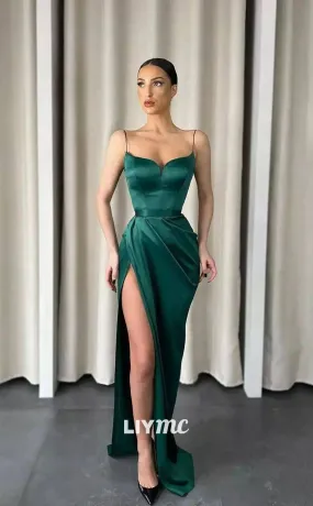 LP1126 - Spaghetti Straps Satin Ruched Long Formal Prom Dress with Slit LP1126 - Spaghetti Straps Satin Ruched Long Formal Prom Dress with Slit