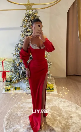 LP1169 - Beads Straps Satin Pleated Long Mermaid Formal Prom Dress with Slit LP1169 - Beads Straps Satin Pleated Long Mermaid Formal Prom Dress with Slit