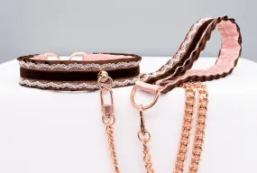 Mauve and Chocolate Velvet Rose Gold Collar and Leash BDSM Set Mauve and Chocolate Velvet Rose Gold Collar and Leash BDSM Set