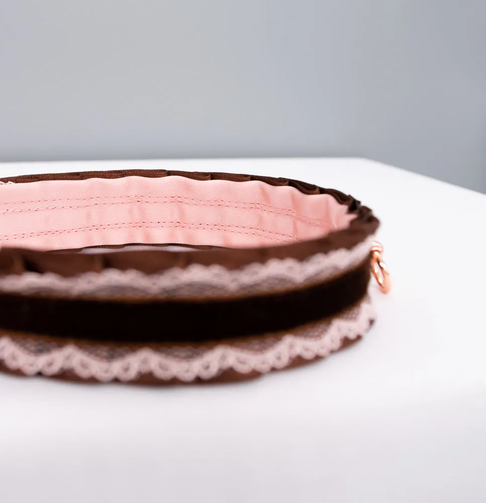 Mauve and Chocolate Velvet Rose Gold Collar and Leash BDSM Set