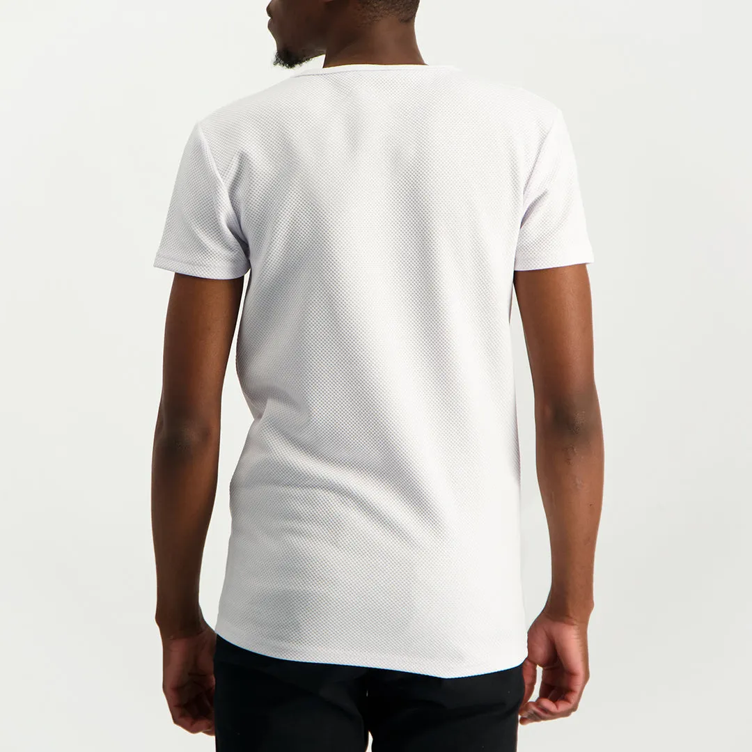 MENS MODA WHITE TEXTURED V-NECK T-SHIRT (HD LOGO)