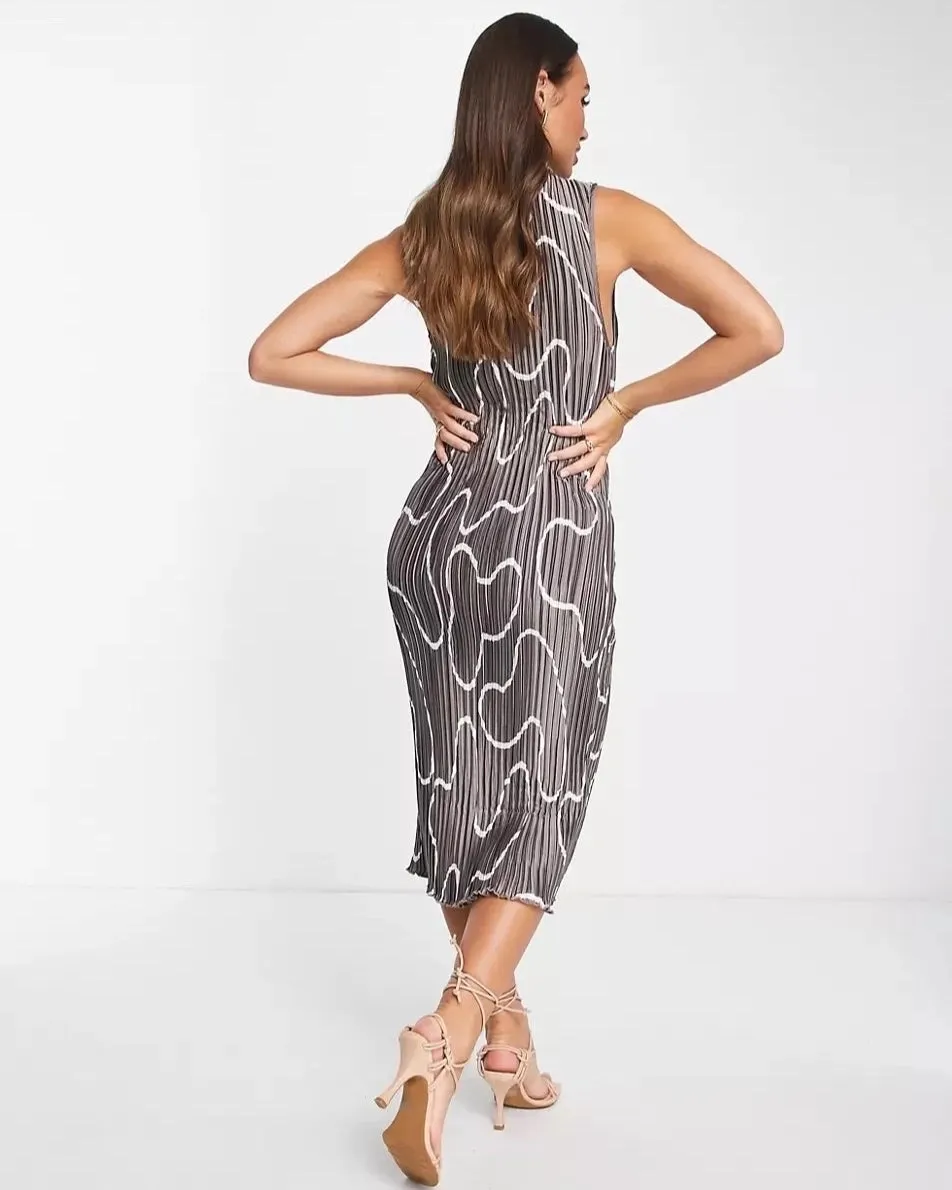 MIDI PLEATED PRINTED DRESS