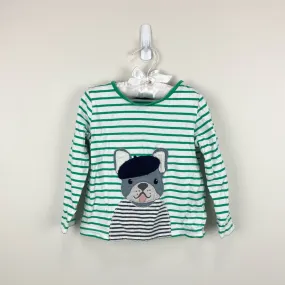Mini Boden Green Stripe French Bulldog Applique T-Shirt 3-4 Mini Boden Green Stripe French Bulldog Applique T-Shirt 3-4