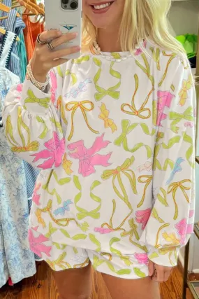Multicolour Bowknot Pattern Long Sleeve Top and Shorts Set Multicolour Bowknot Pattern Long Sleeve Top and Shorts Set