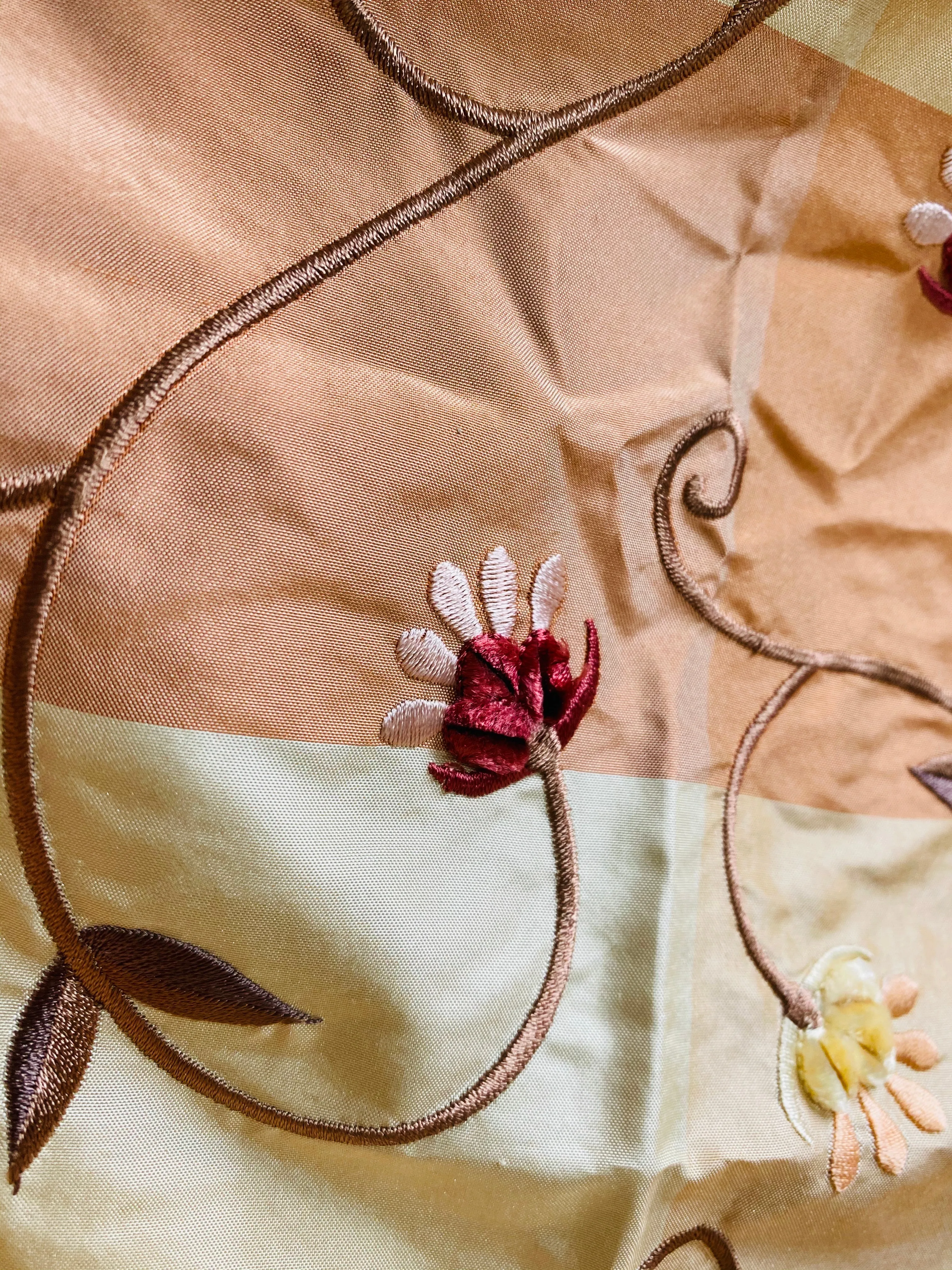 NEW Princess Peach 100% Silk Taffeta Checkered Plaid Embroidered Velvet Floral Peach Fabric