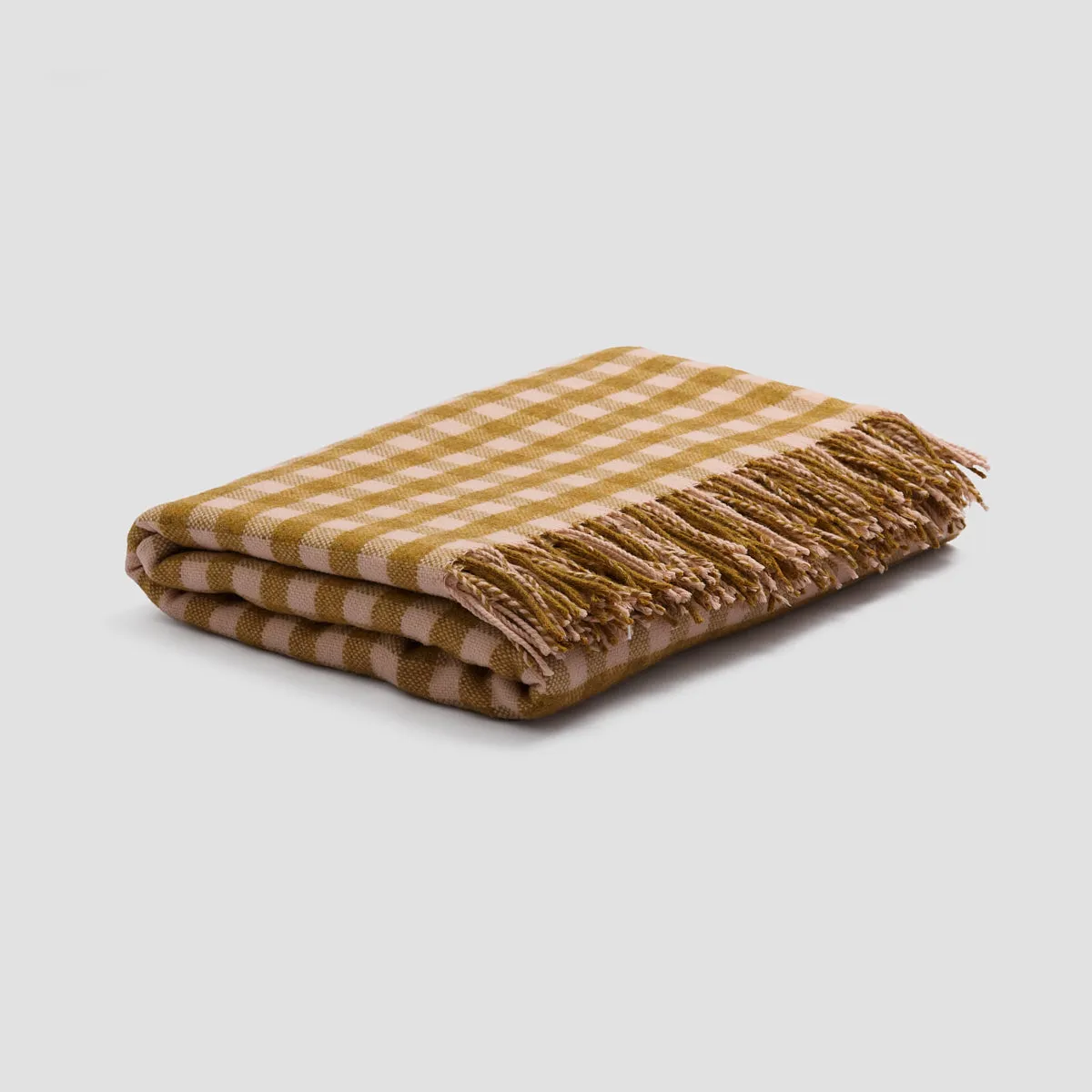 Ochre Gingham Wool Blanket