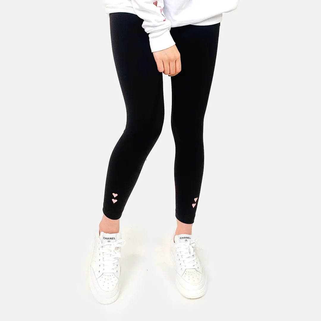 Parker Chic Black Leggings - Mini Rose Gold Hearts