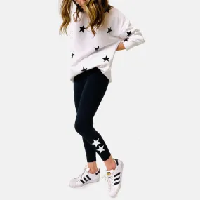 Parker Chic Black Leggings - White Double Ankle Stars Parker Chic Black Leggings - White Double Ankle Stars