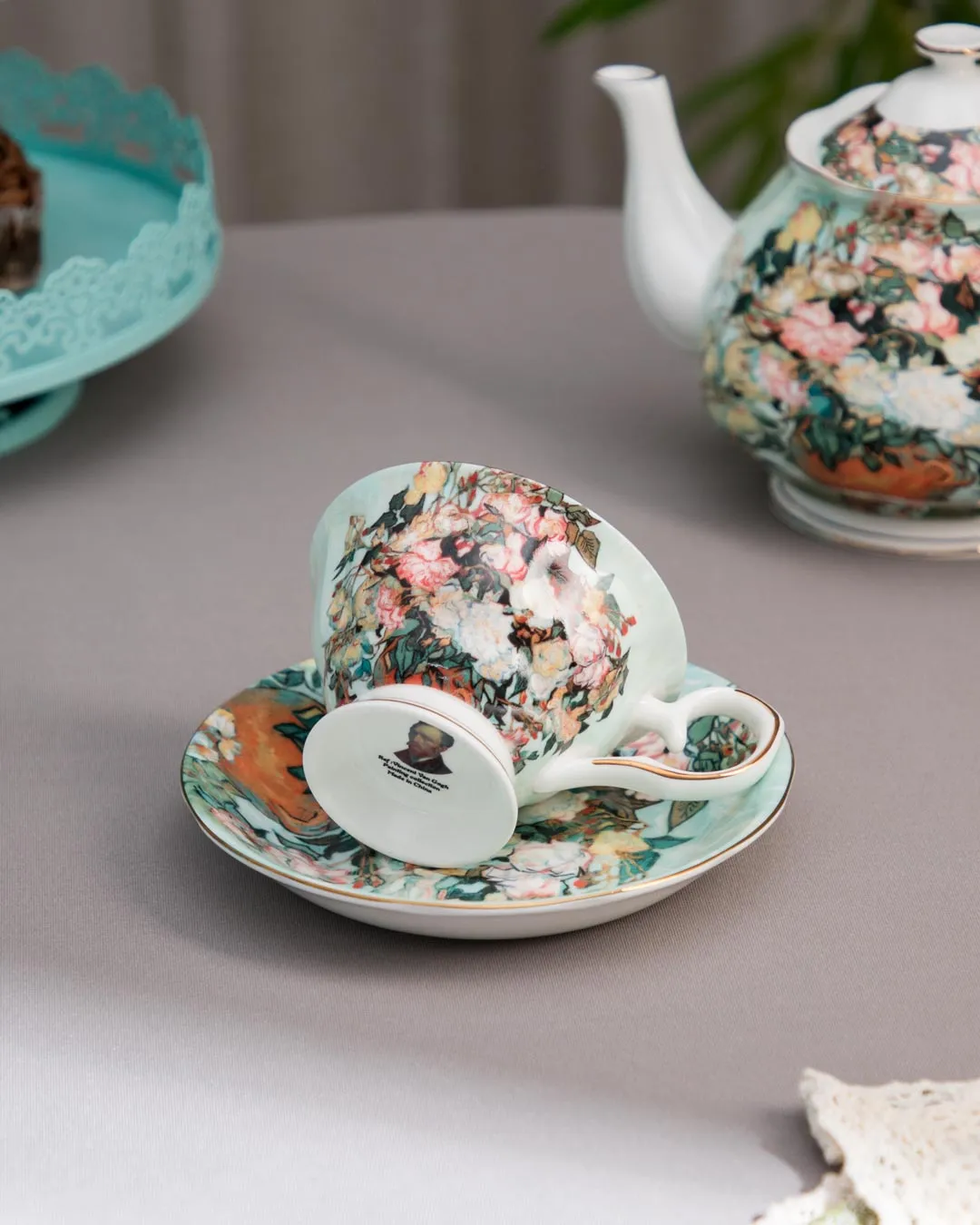 'Pink Rose' Vincent Van Gogh Painting Cup & Saucer