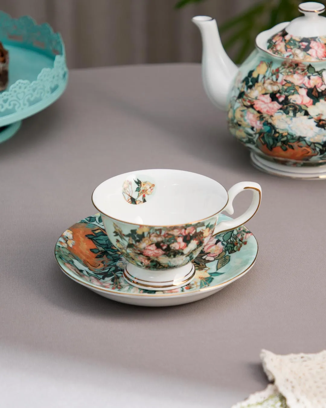 'Pink Rose' Vincent Van Gogh Painting Cup & Saucer