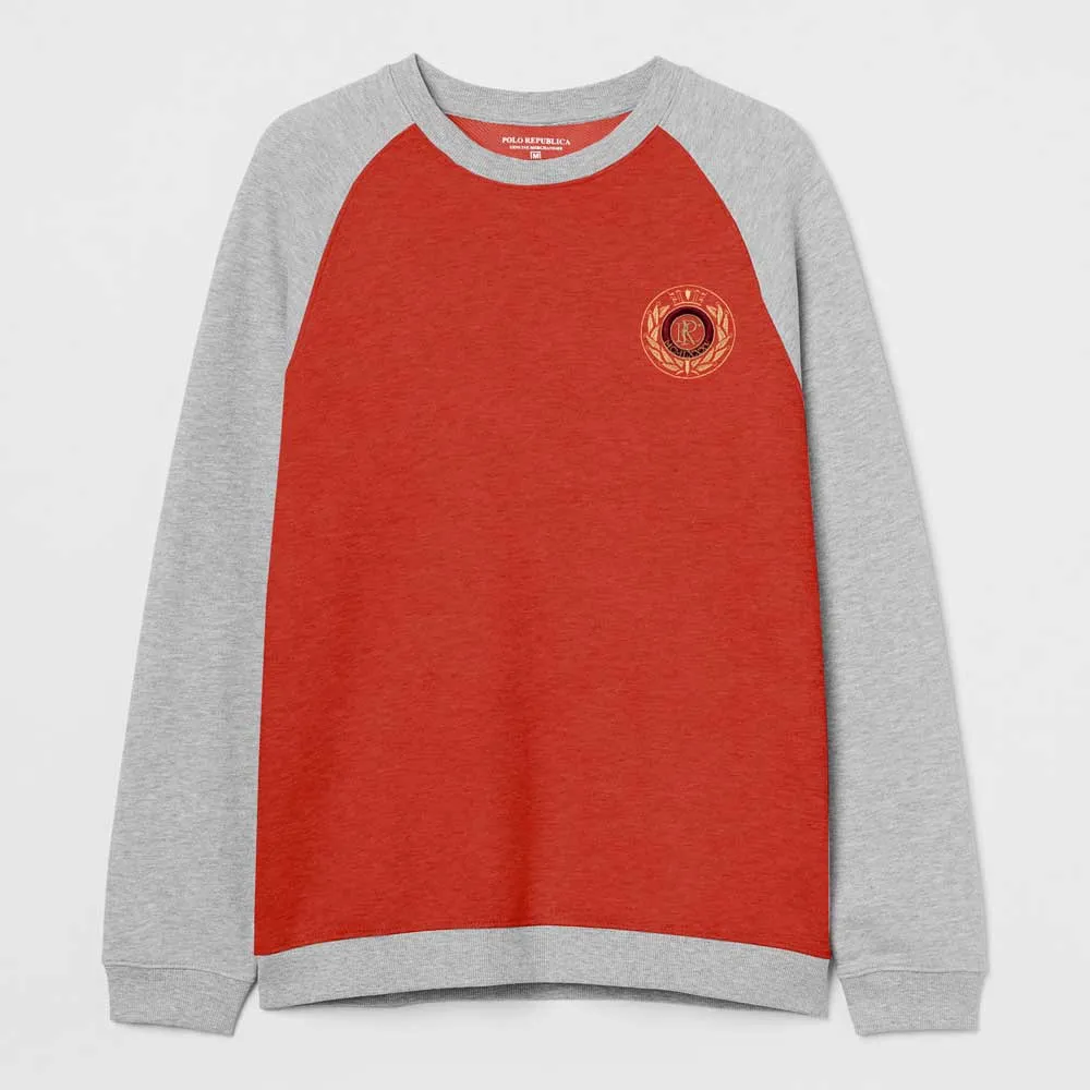 Polo Republica Men's Crest Embroidered Raglan Sleeve Fleece Sweat Shirt