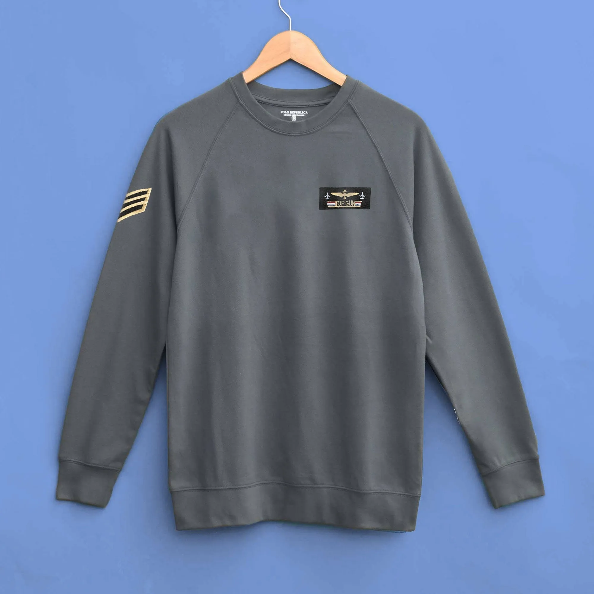 Polo Republica Men's Top Gun & Arrow Embroidered Raglan Sleeve Pique Tee Shirt