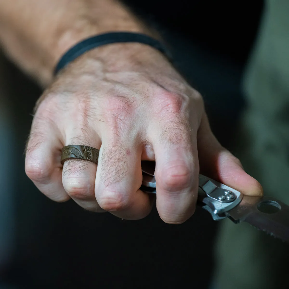 "Join, or Die" Leather Ring | Dark Olive