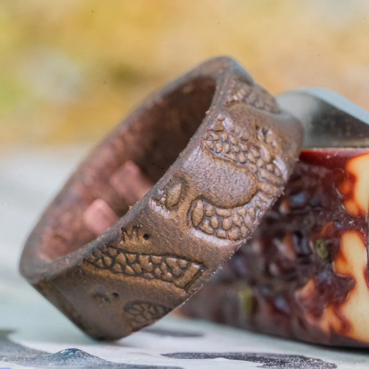 "Join, or Die" Leather Ring | Dark Olive