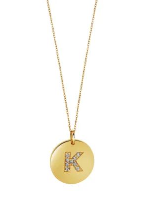Round Pave Initial Charm  Necklace Round Pave Initial Charm  Necklace