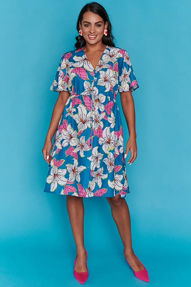 Sage Teal Lilies Dress