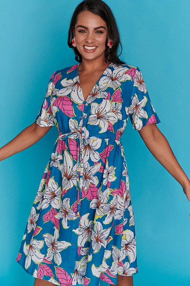 Sage Teal Lilies Dress