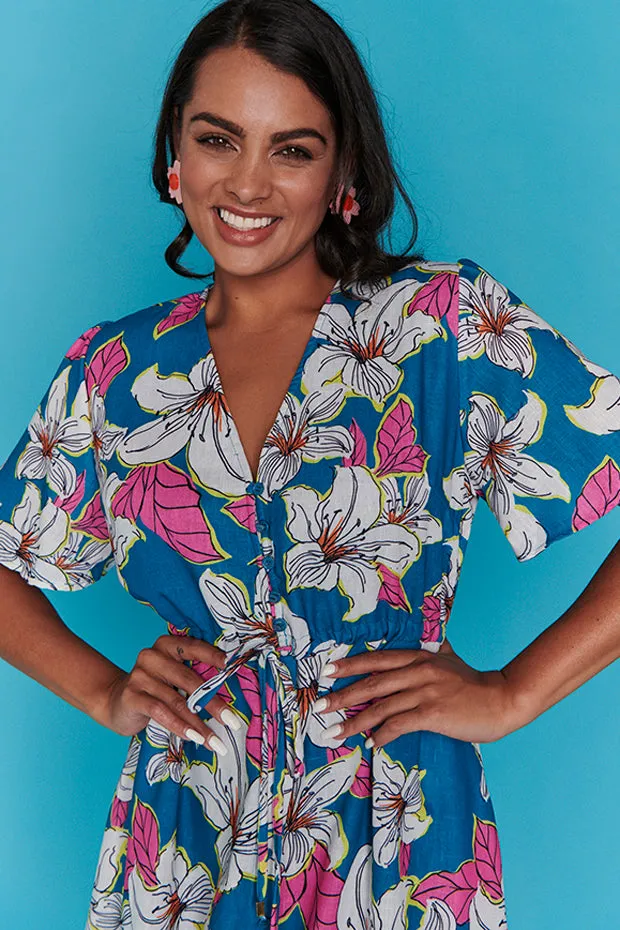 Sage Teal Lilies Dress