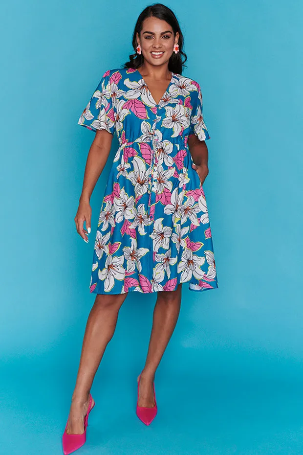 Sage Teal Lilies Dress