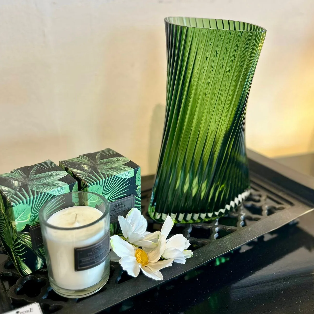 Tall Green Twisted Glass Vase