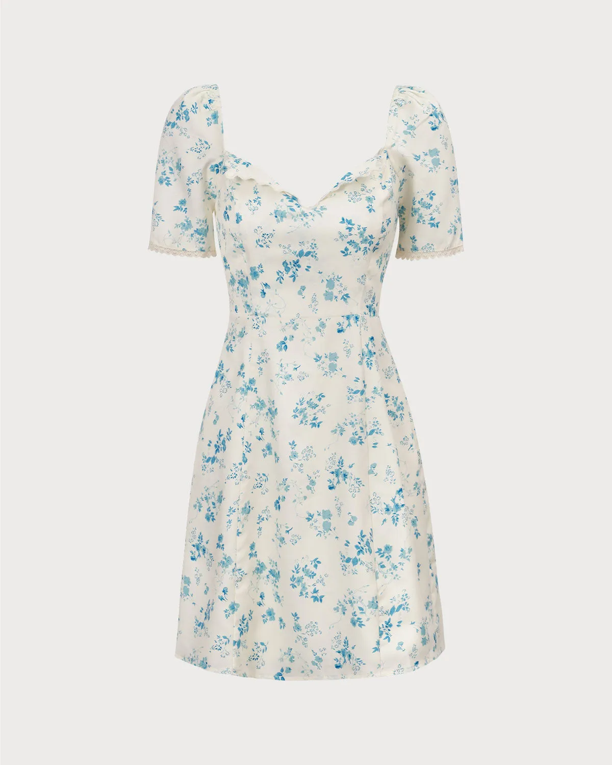 The White Sweetheart Neck Floral Scalloped Mini Dress