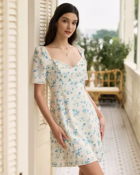 The White Sweetheart Neck Floral Scalloped Mini Dress The White Sweetheart Neck Floral Scalloped Mini Dress