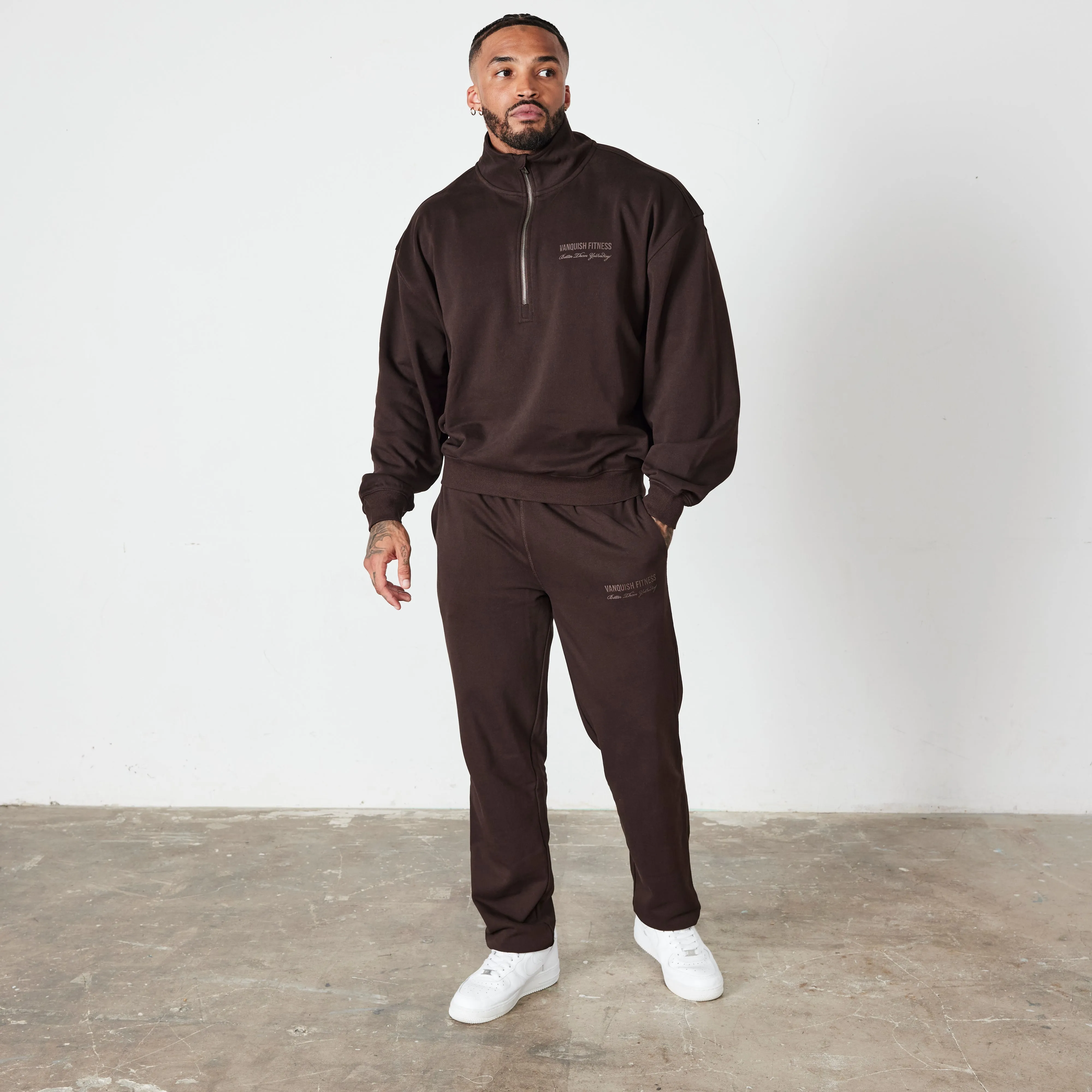 Vanquish Coffee Brown Signature Collection Quarter Zip Sweater