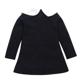 Warm Botton Bowknot Solid Dress Outfit Clothes Long Sleeve Casual Navy Winter Warm Botton Bowknot Solid Dress Outfit Clothes Long Sleeve Casual Navy Winter