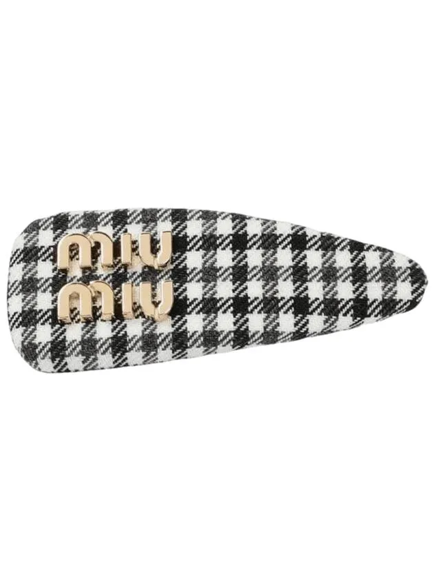 Women's Gingham Check Wool Hair Clip Black White