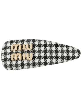 Women's Gingham Check Wool Hair Clip Black White Women's Gingham Check Wool Hair Clip Black White