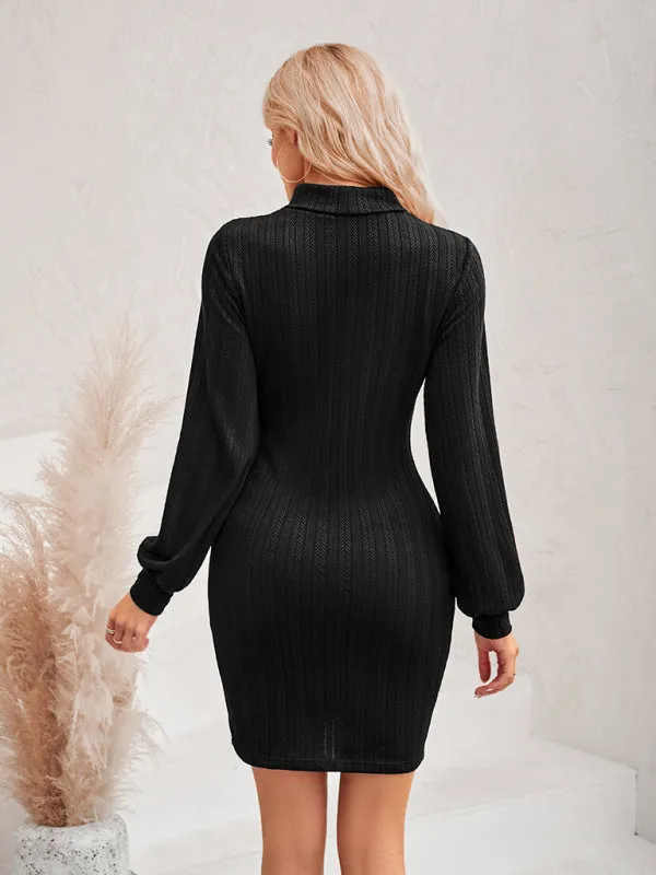 Women's Long Sleeved Bodycon Dress With Front Cutout Panel