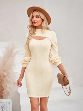 Women's Long Sleeved Bodycon Dress With Front Cutout Panel Women's Long Sleeved Bodycon Dress With Front Cutout Panel