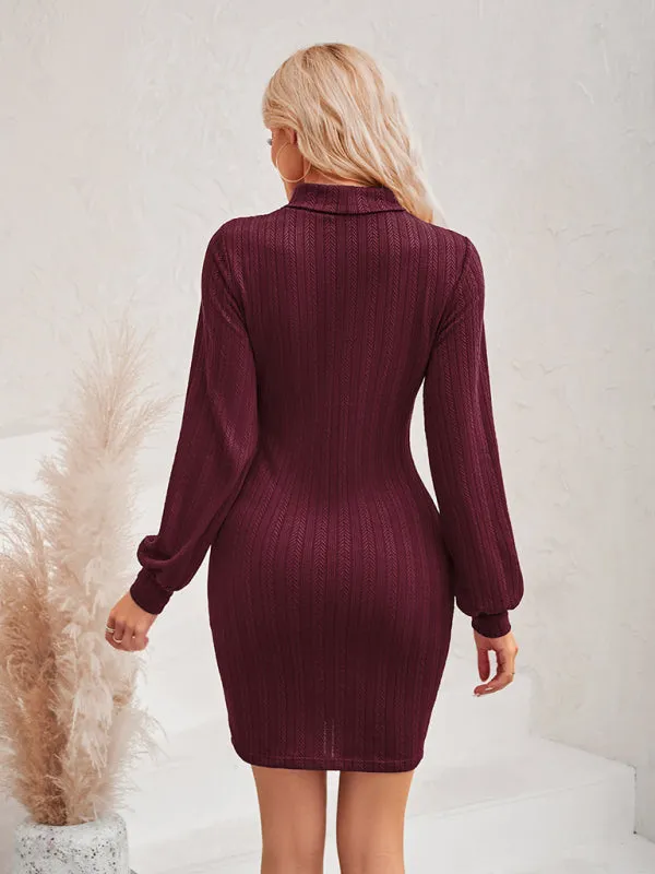 Women's Long Sleeved Bodycon Dress With Front Cutout Panel