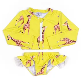Yellow Giraffe Girls Long Sleeve Two Piece Zip Swimmers Yellow Giraffe Girls Long Sleeve Two Piece Zip Swimmers